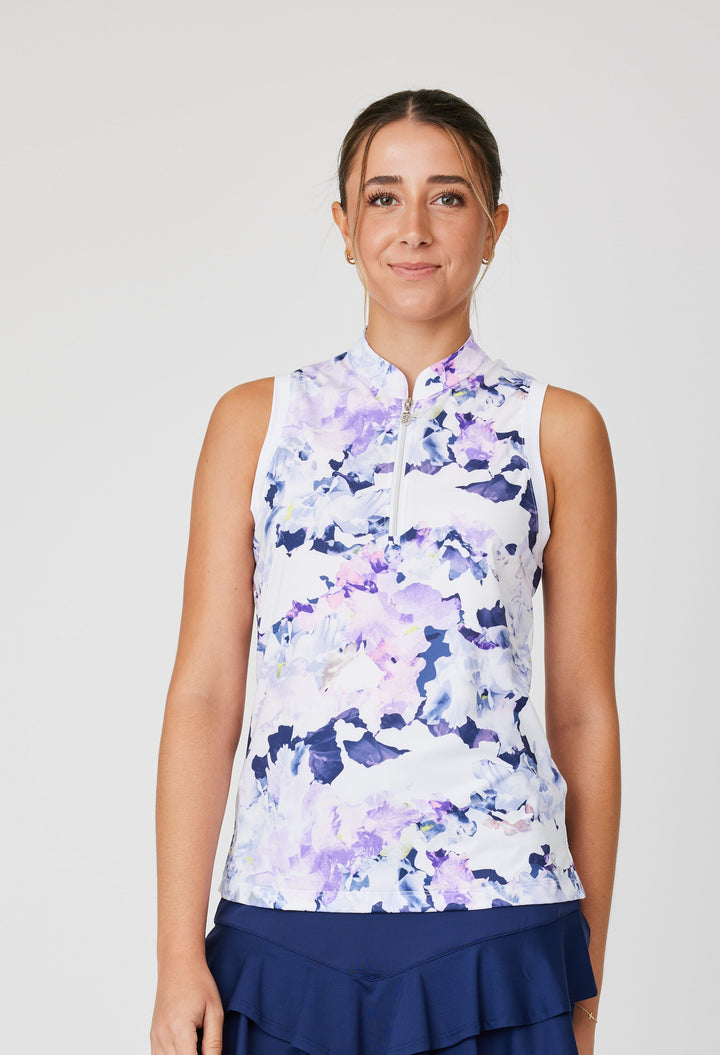 Cloud Cover Print Sleeveless Polo