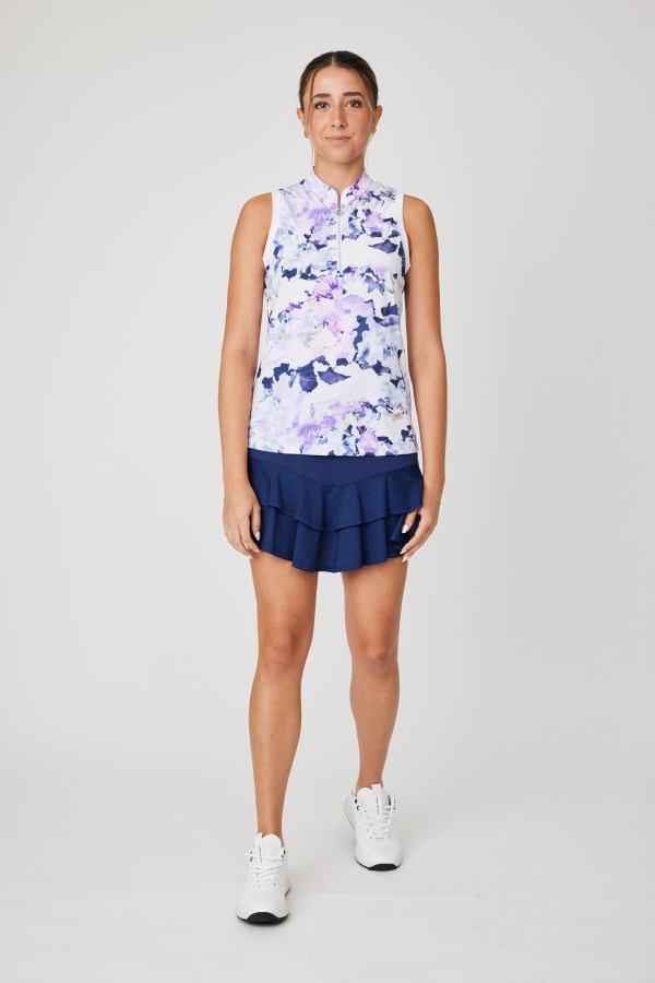 Cloud Cover Print Sleeveless Polo