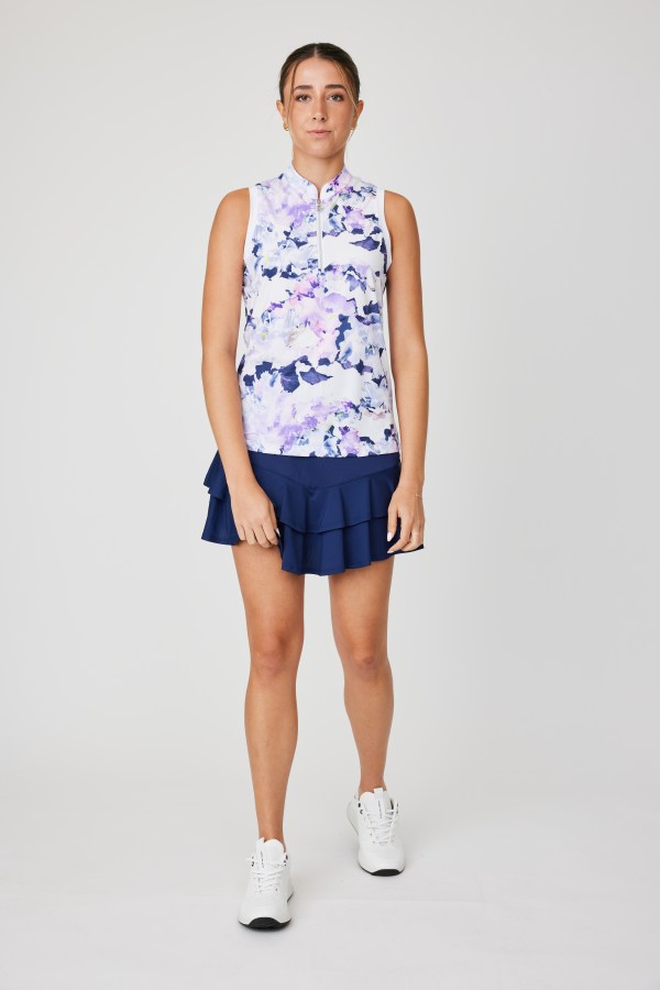 Cloud Cover Print Sleeveless Polo